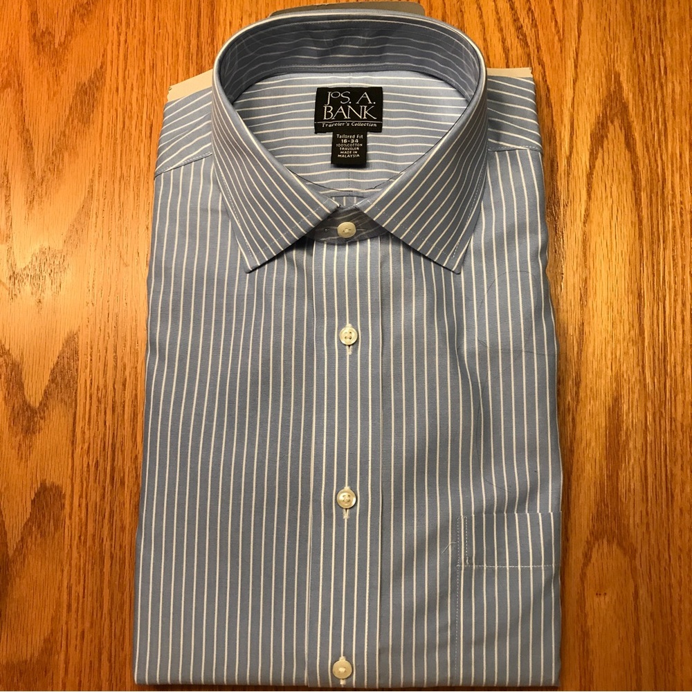 Jos A Bank Dress Shirt 16-34 NWT blue stripe Tailored Fit Travelers Collection
